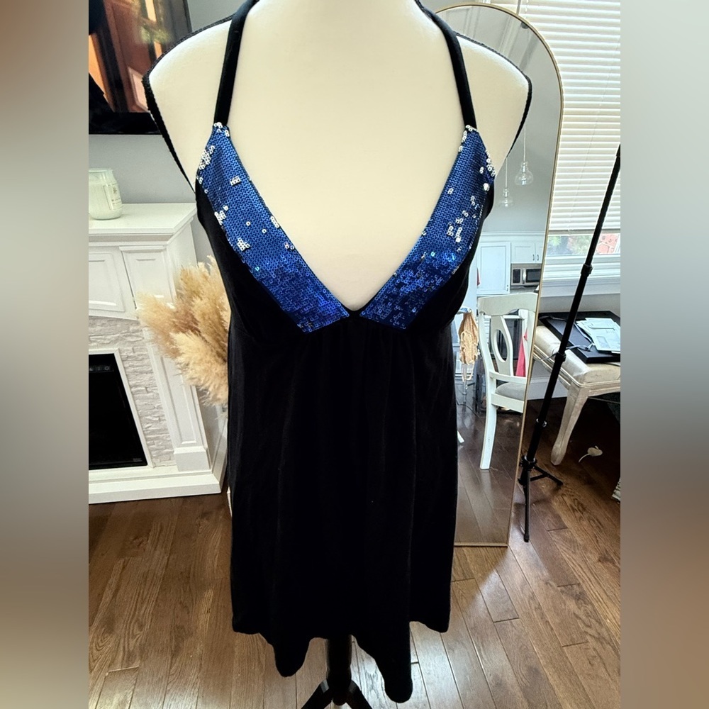 Victoria's Secret Black and Blue Sequin Dress Built in Bra Vintage Y2K size med
